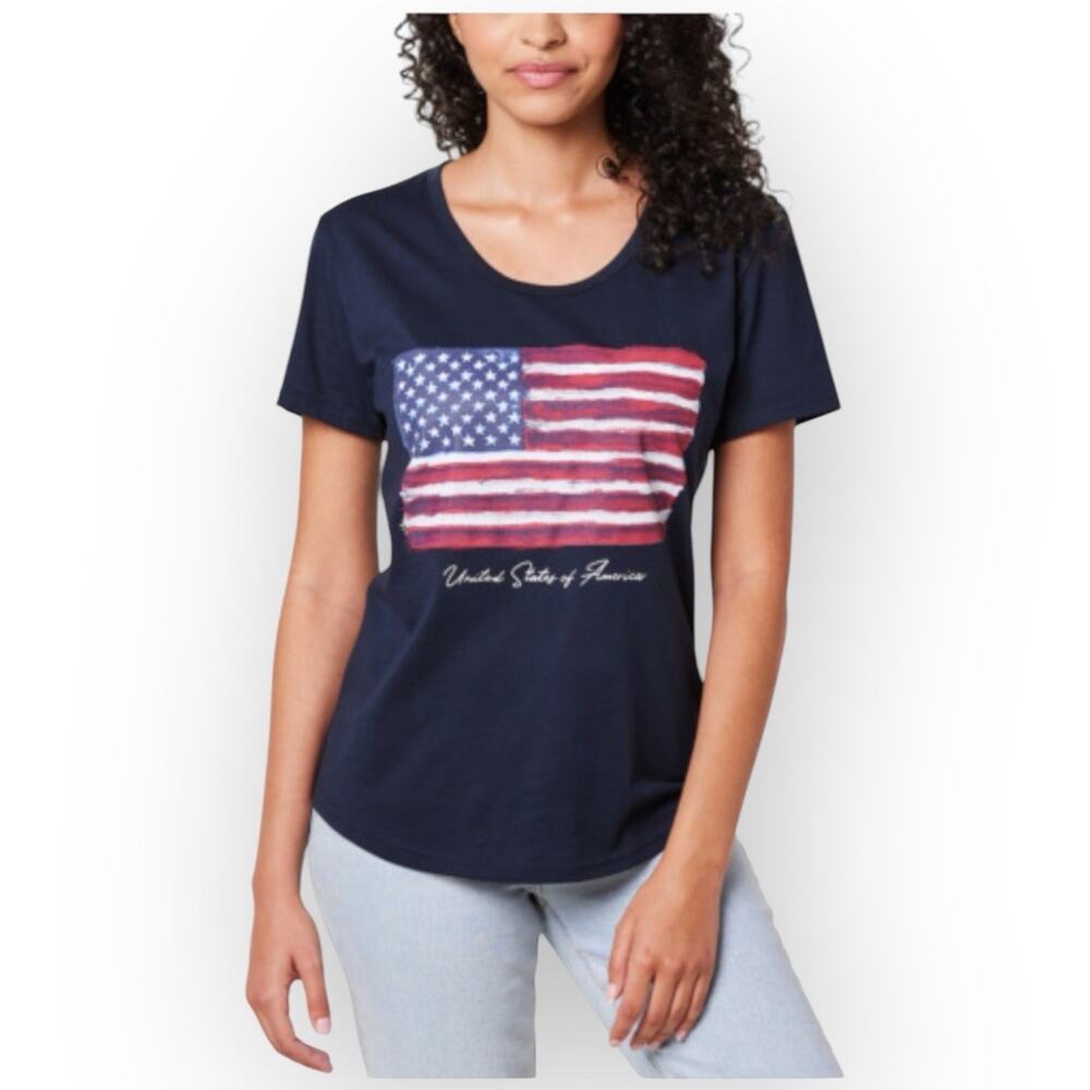 General Standard USA Flag Graphic Tee Women M Navy NWT